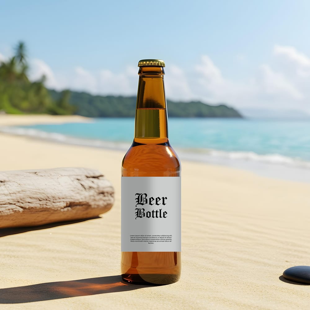 Free Amber Beer Bottle Mockup Template PSD