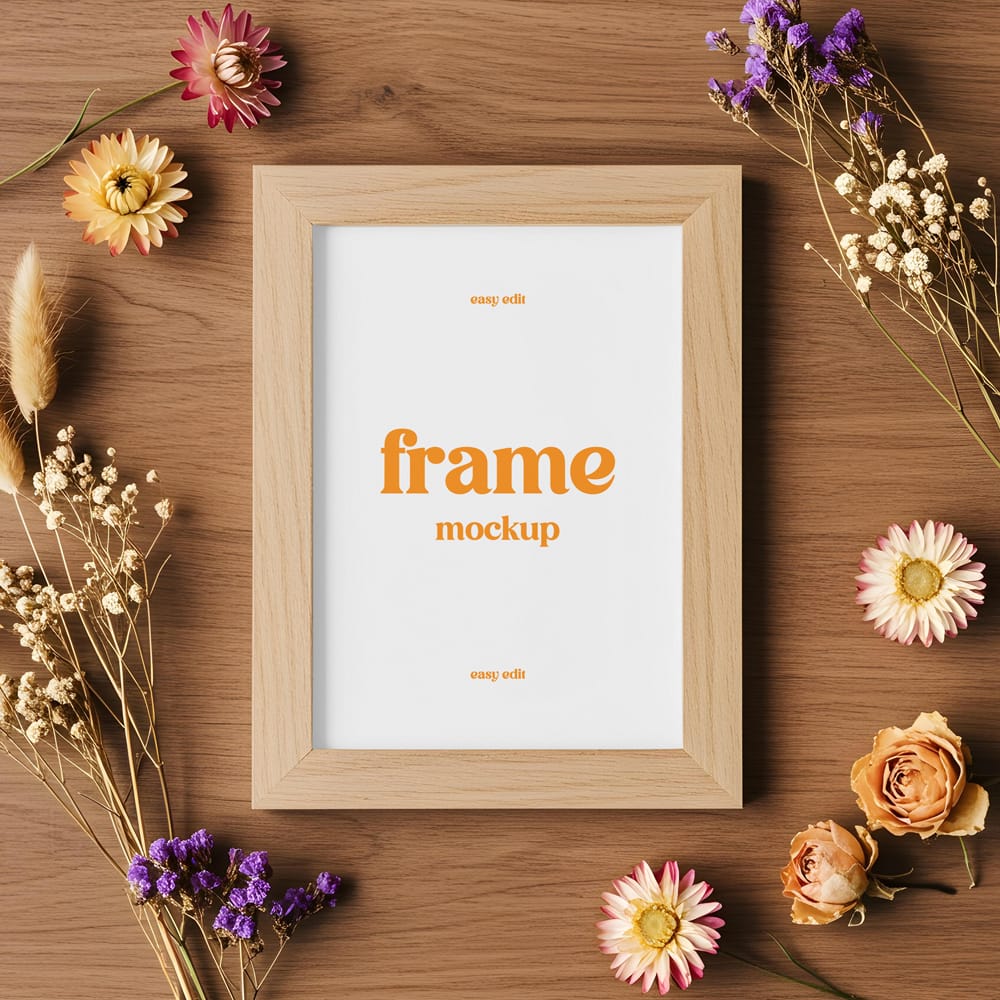 Free Artistic Wooden Frame Mockup Template PSD