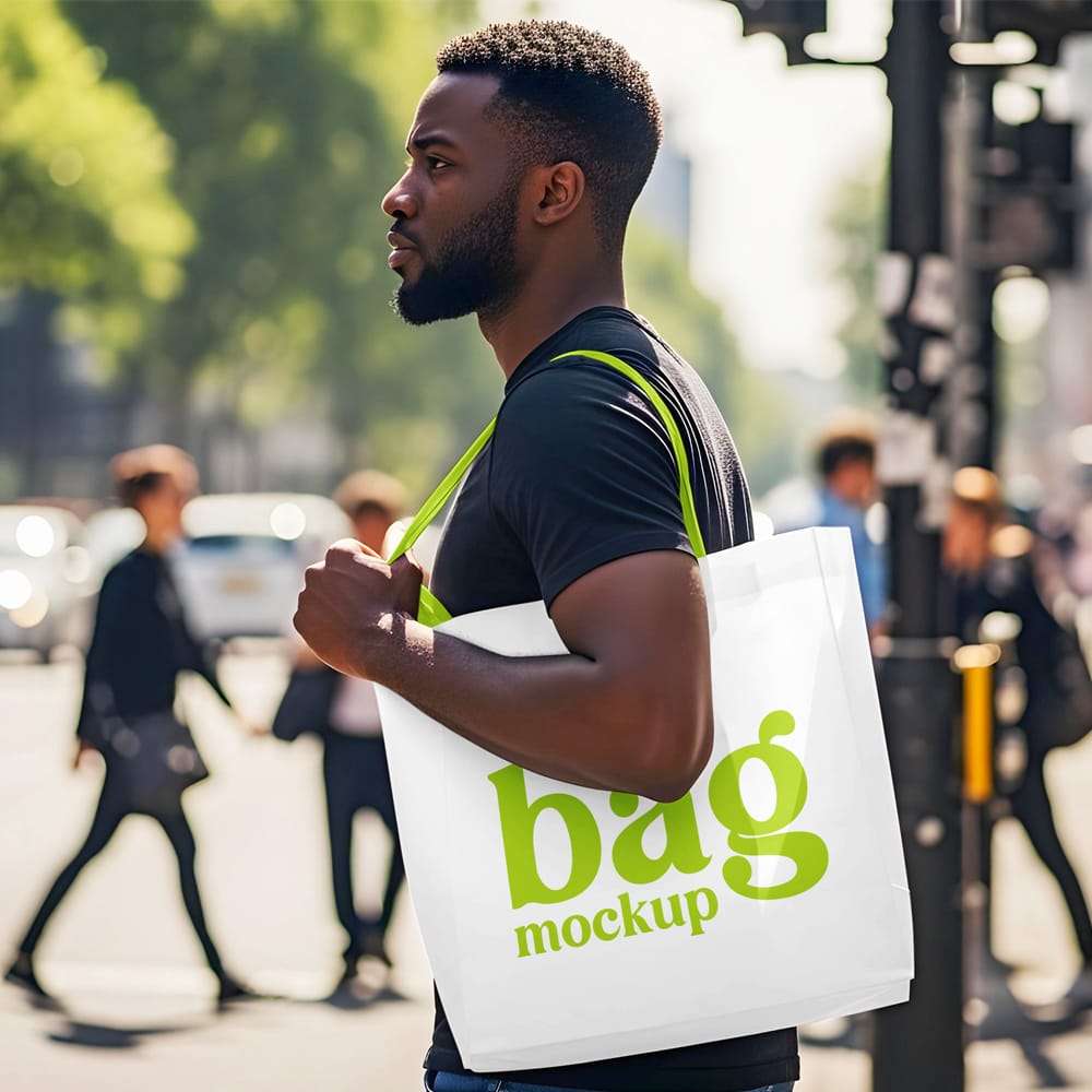 Free Bag with Men Mockup PSD