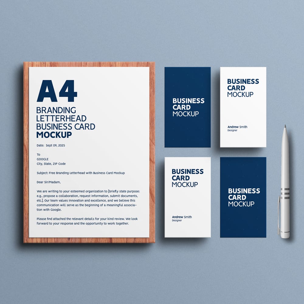 Free Branding Letterhead with Business Card Mockup PSD