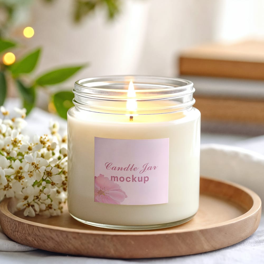 Free Candle Jar with Decor Mockup PSD