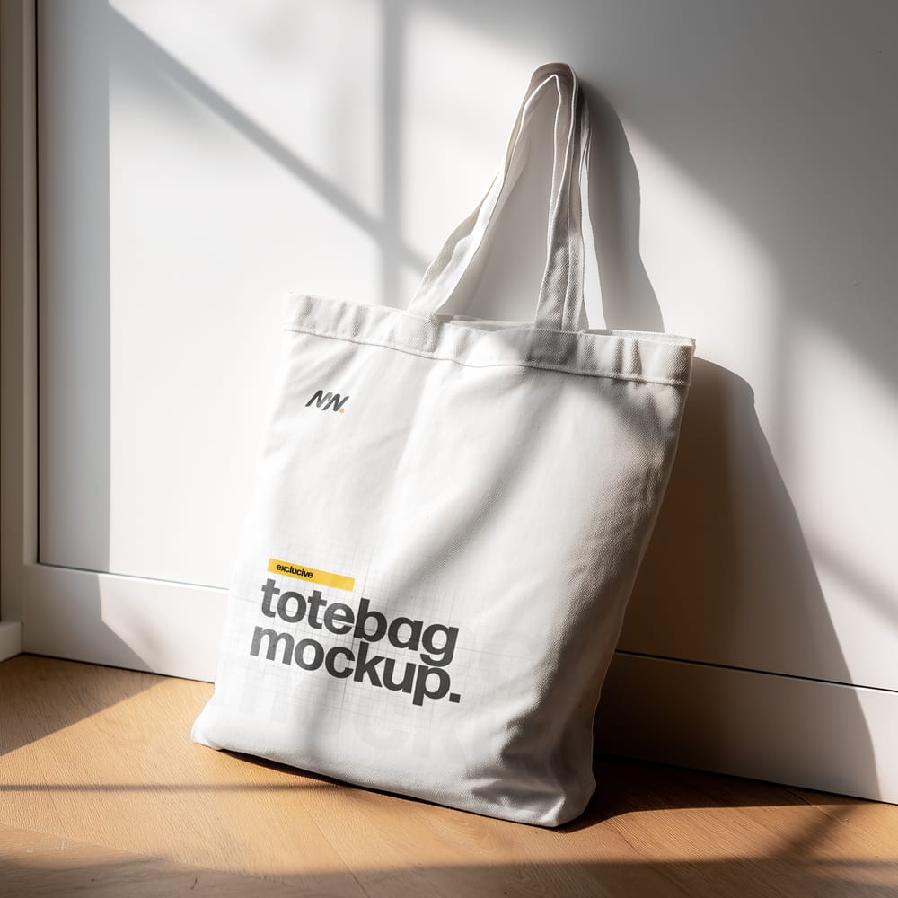 Free Canvas Bag Mockup Beside Window Indoor PSD