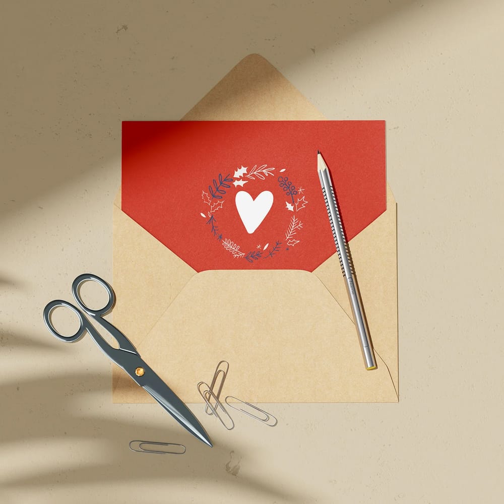 Free Christmas Greeting Card With Envelope Mockup PSD