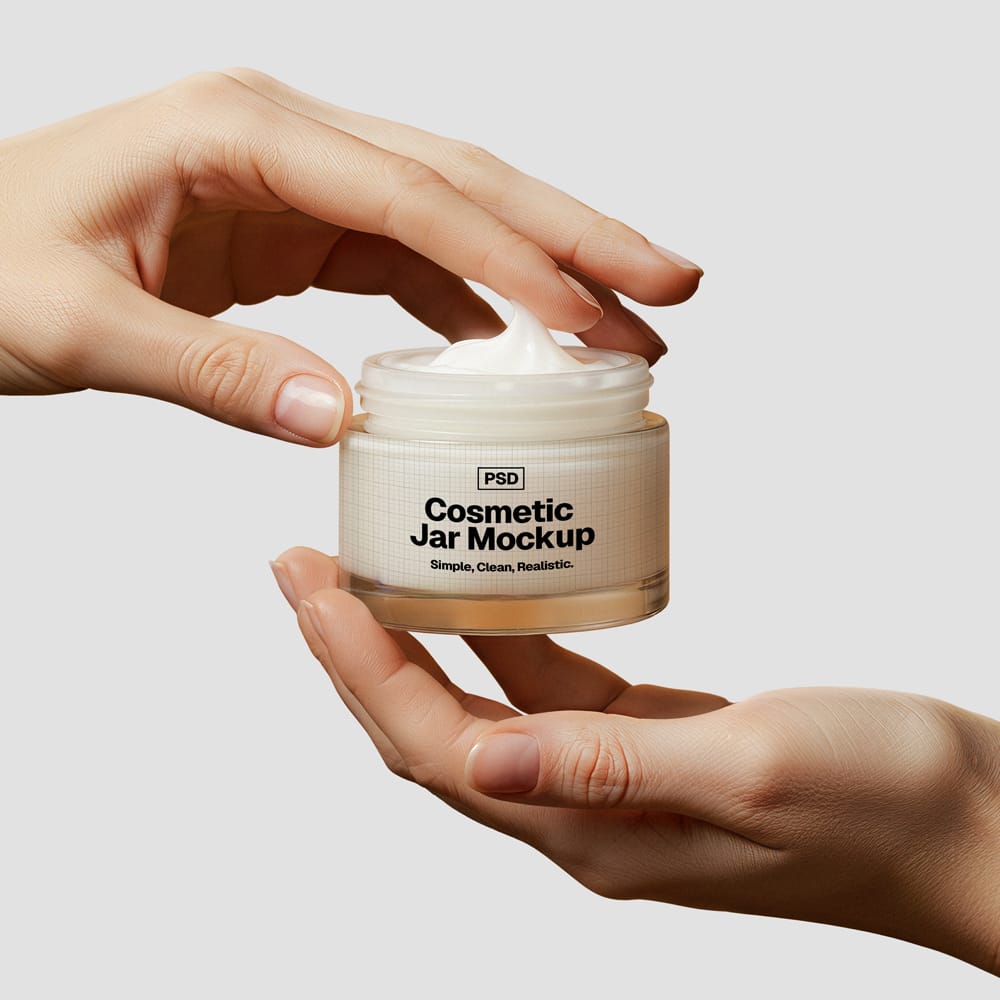 Free Hand-Held Cosmetic Jar Mockup PSD