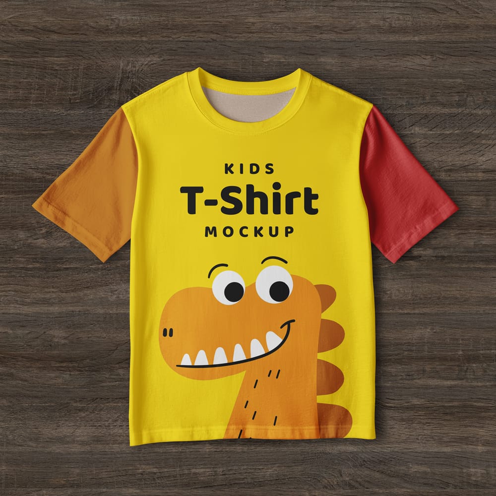 Free Dino Kids T-Shirt Mockup PSD