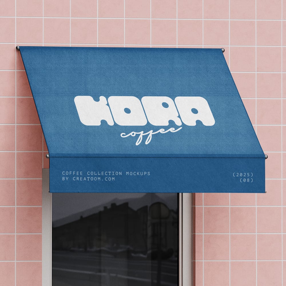 Free Fabric Awning Mockup Over The Window Front View PSD