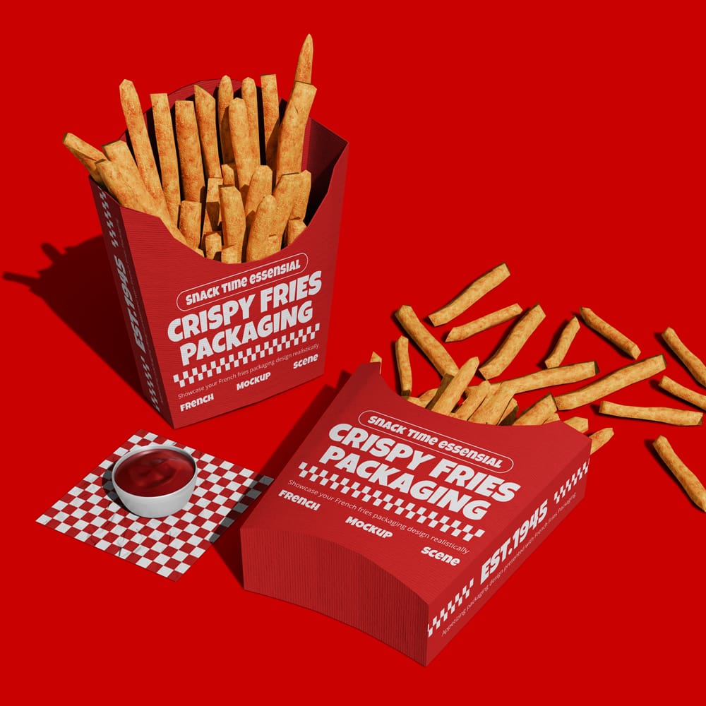 Free French Fries Branding and Packaging Mockup PSD