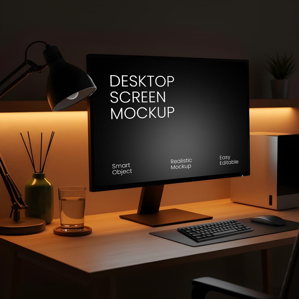 Free Home Office Desktop Screen Mockup Template PSD