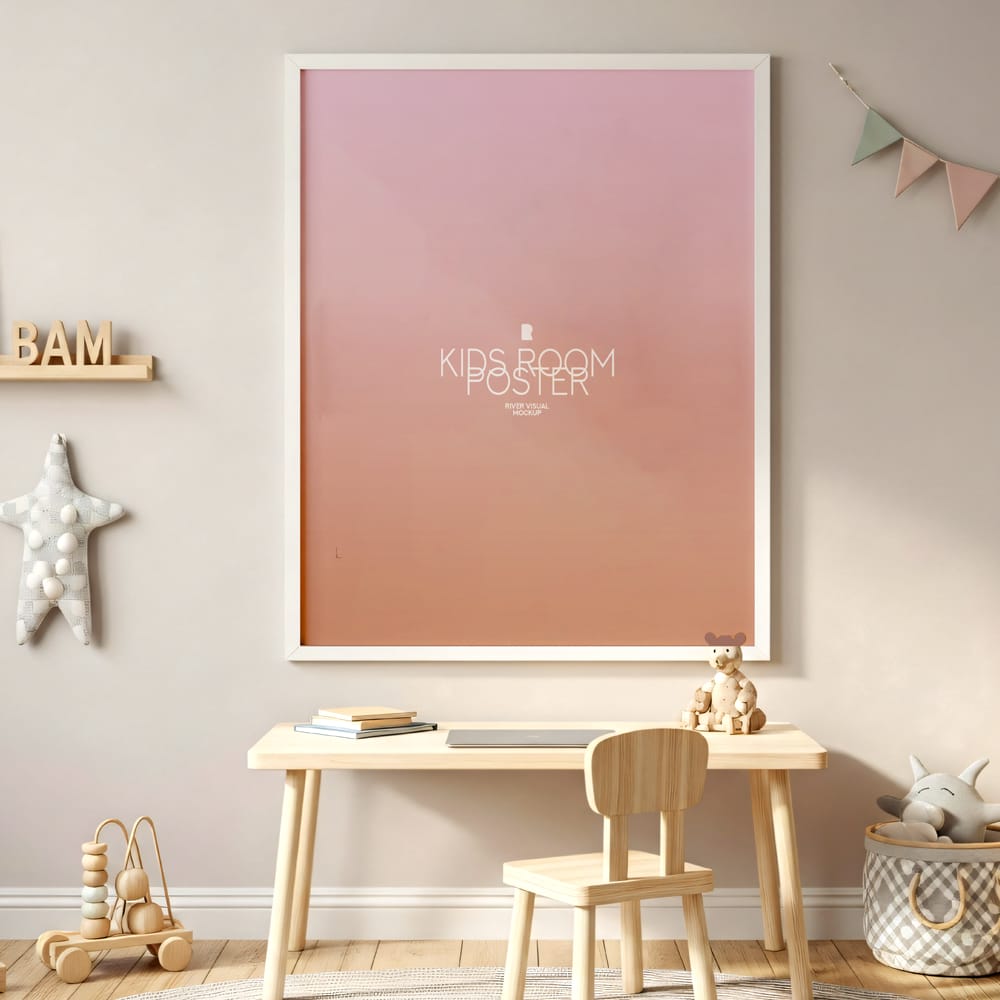 Free Kids Room Frame Poster Mockup PSD