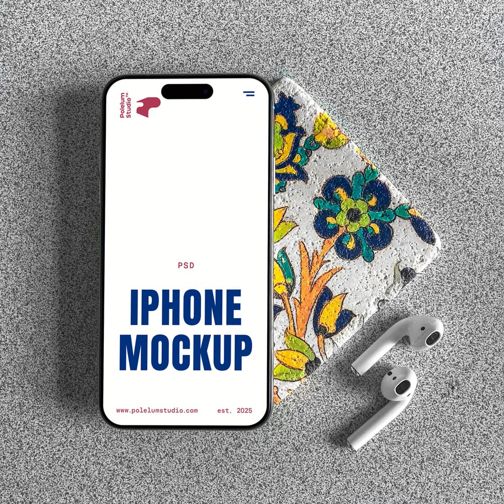 Free Laying on Colorful Stand iPhone Mockup PSD