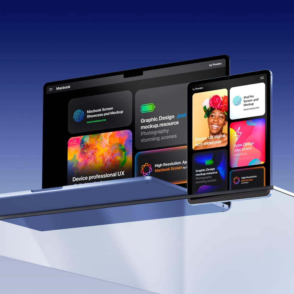 Free MacBook Air and iPad Pro Showcase Screens Mockup PSD