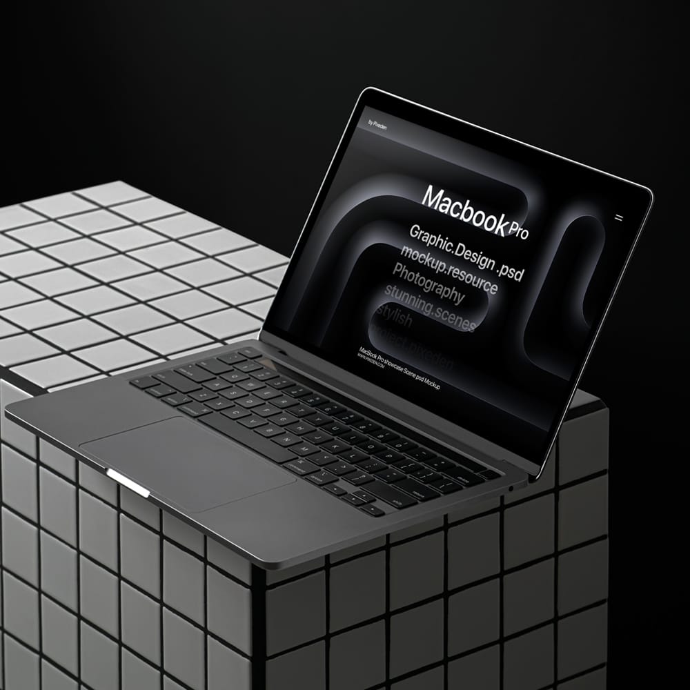 Free MacBook Pro Showcase Scene Mockup Template PSD