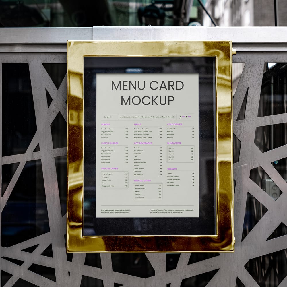 Free Menu Card on Metal Fence Mockup PSD