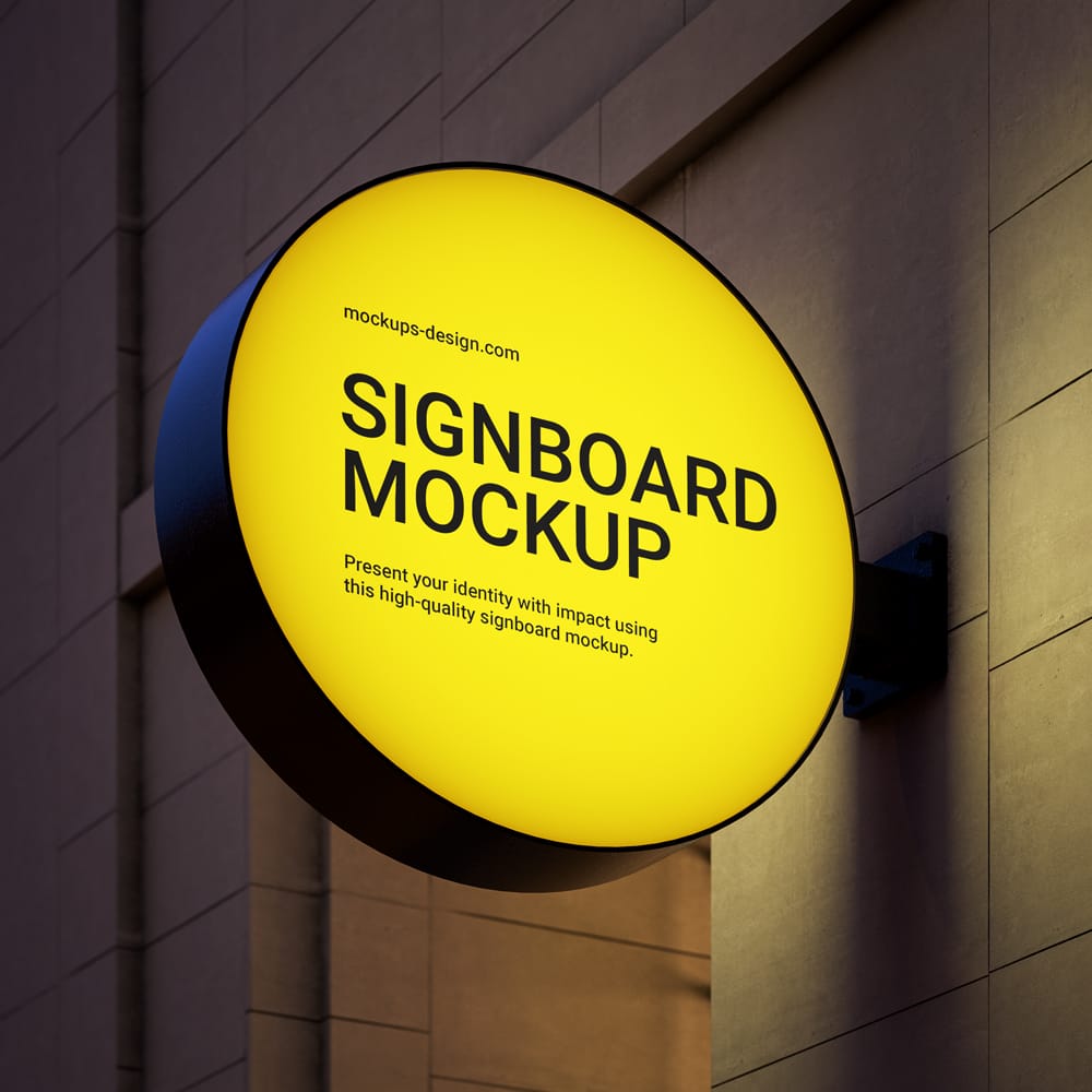 Free Night Signboard Mockup PSD