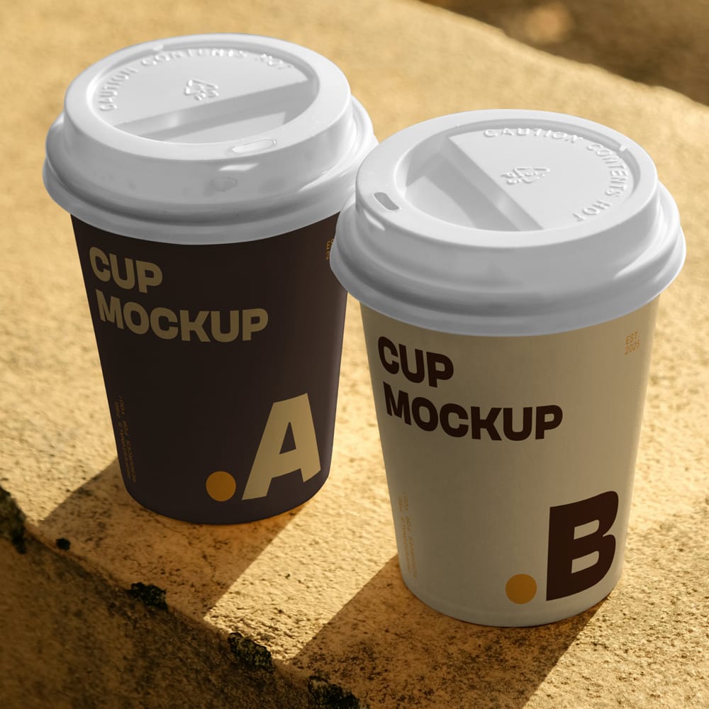 Free Paper Two Coffee Cups Mockup PSD