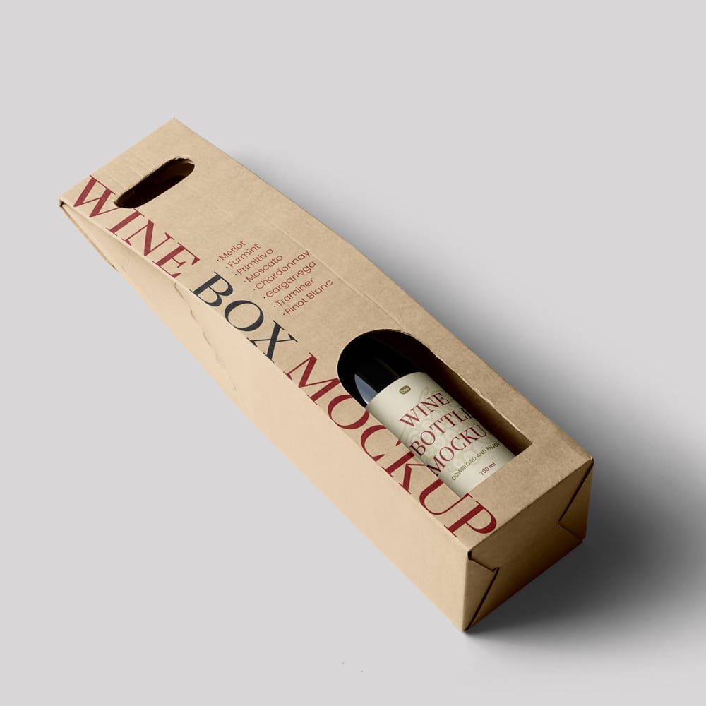 Free Perspective Wine Box Mockup PSD