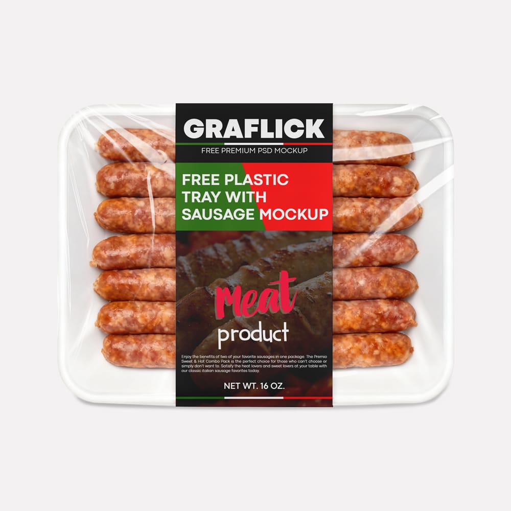 Free Plastic Tray with Sausage Mockup PSD