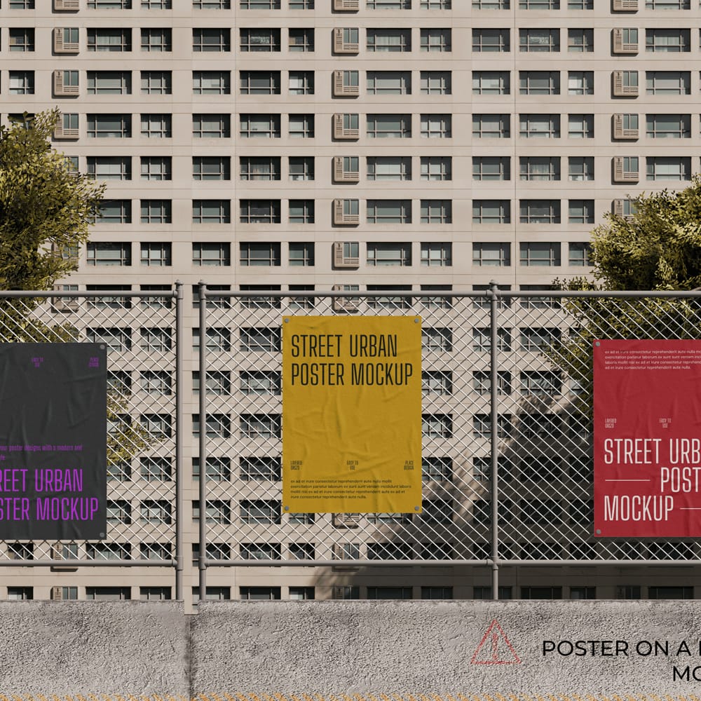 Free Poster Mockup on Fence PSD