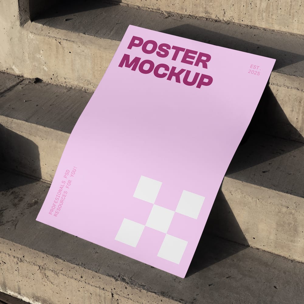 Free Poster on a Stairs Mockup PSD