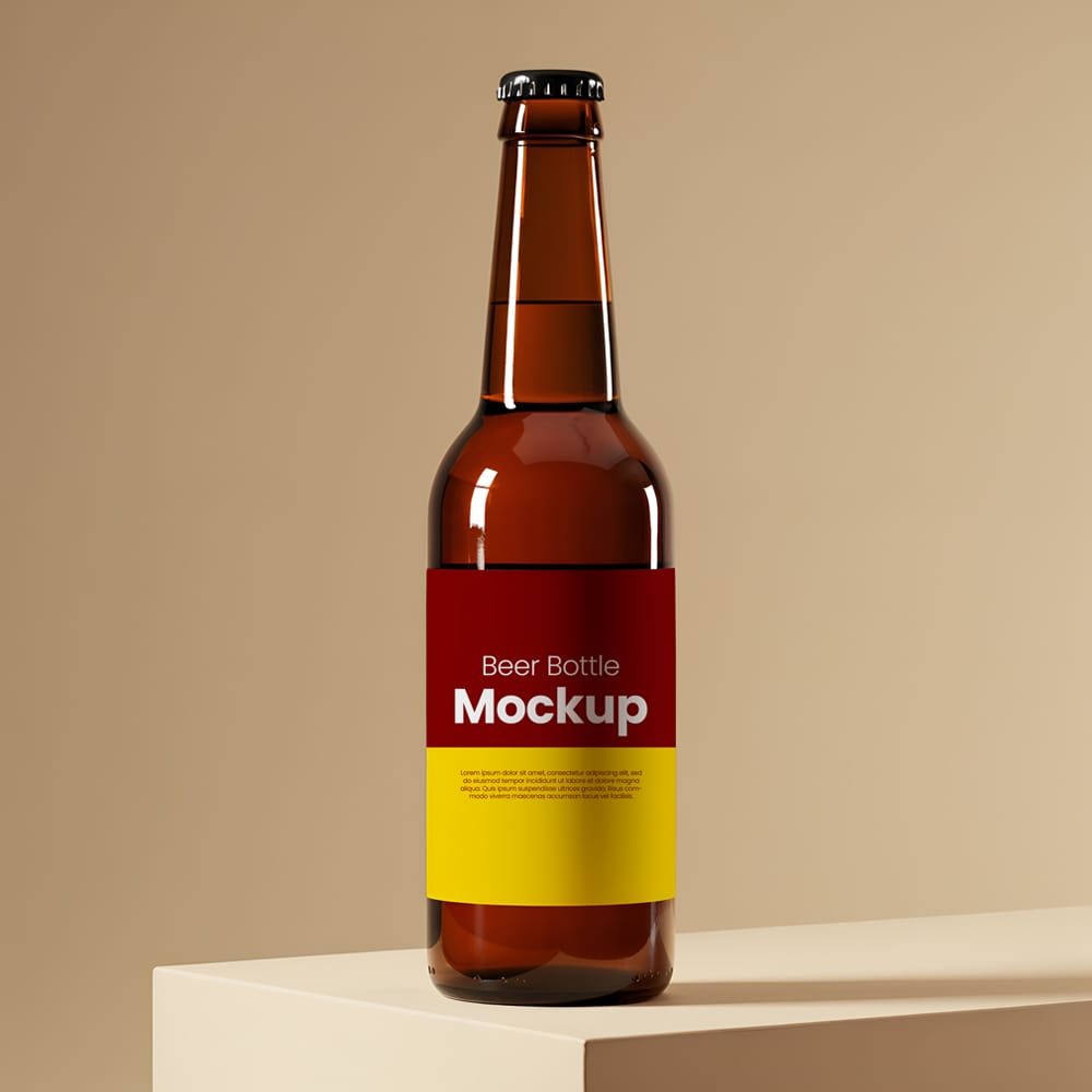 Free Realistic Beer Bottle Label Mockup PSD