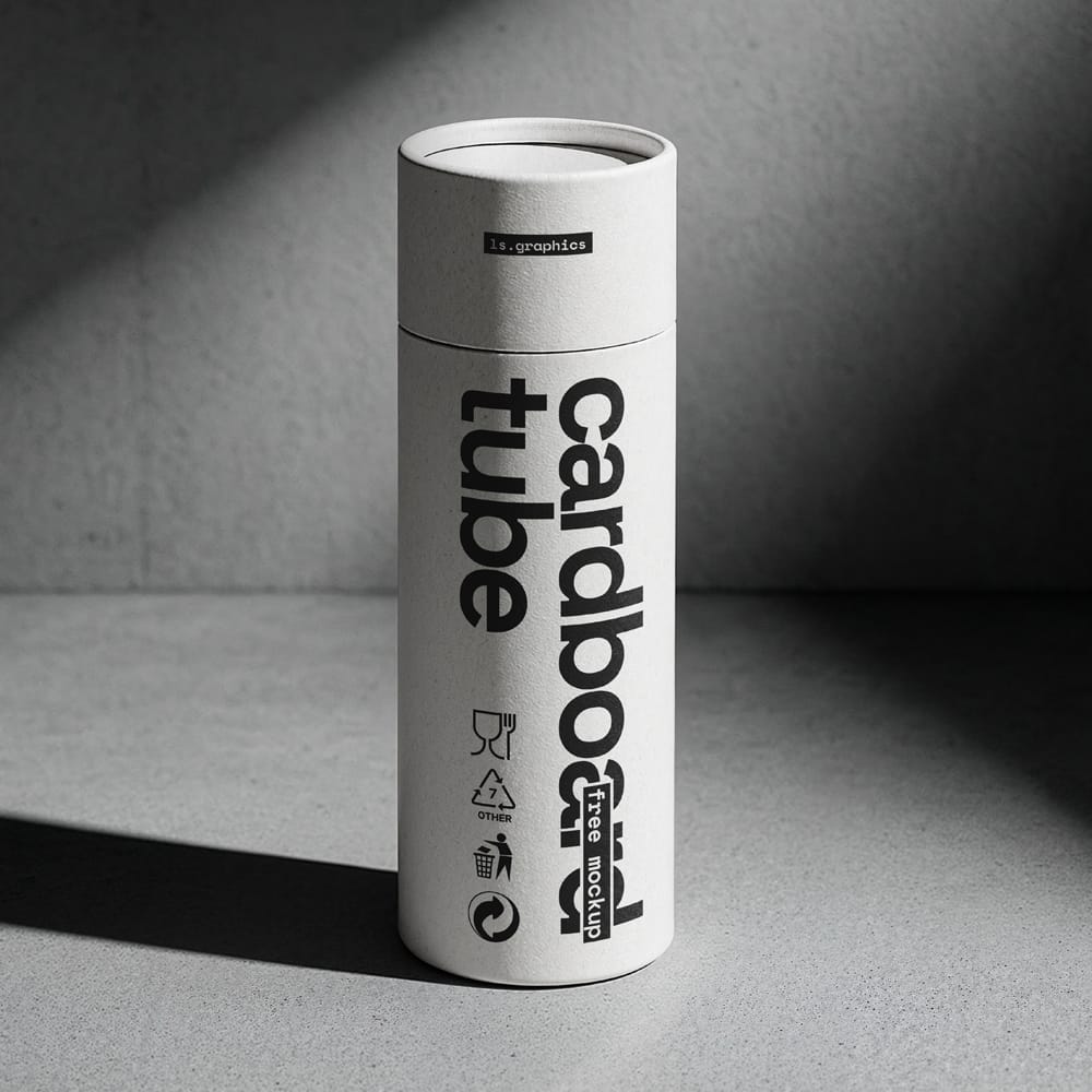 Free Realistic Cardboard Tube Packaging Mockup PSD