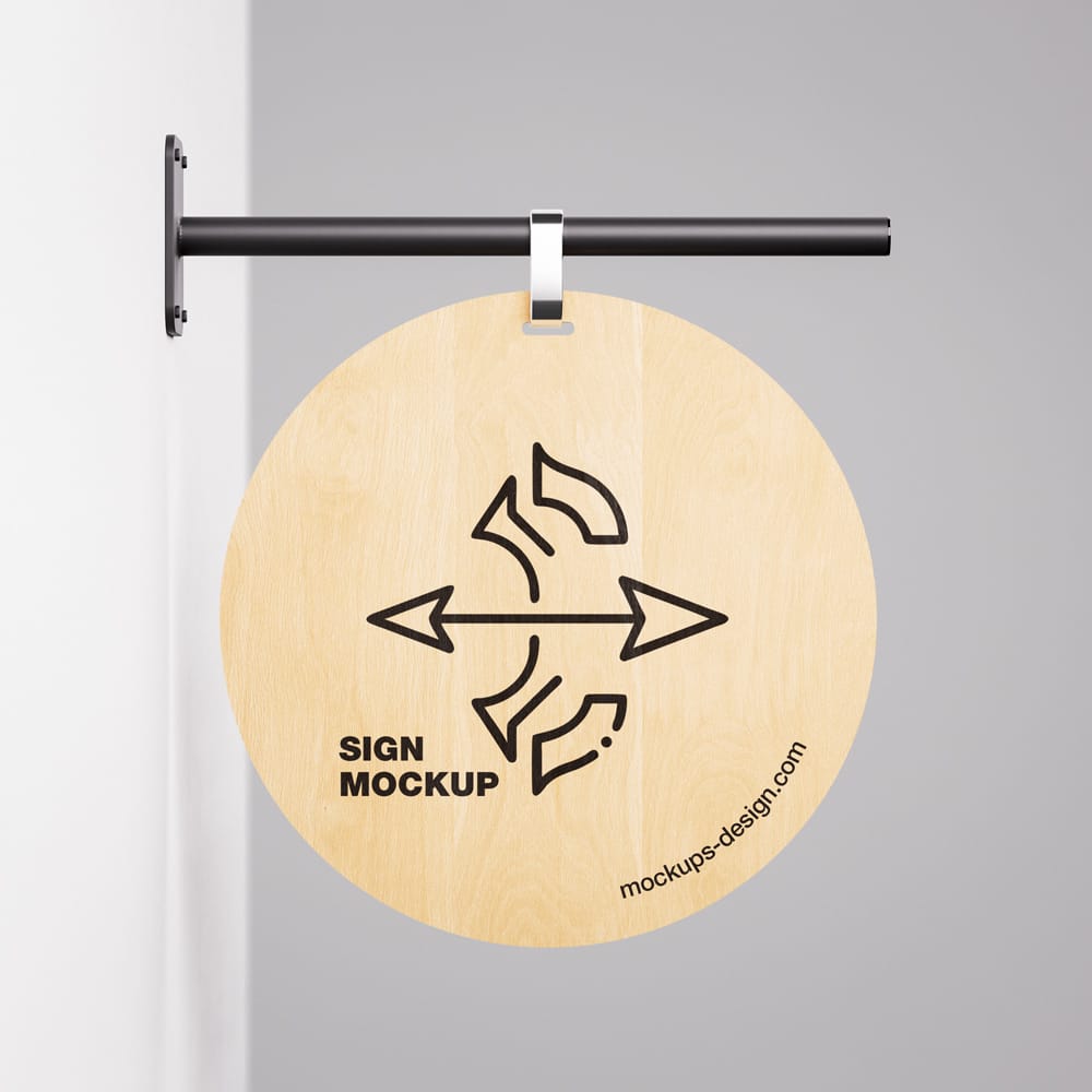 Free Rounded Wooden Sign Mockup PSD