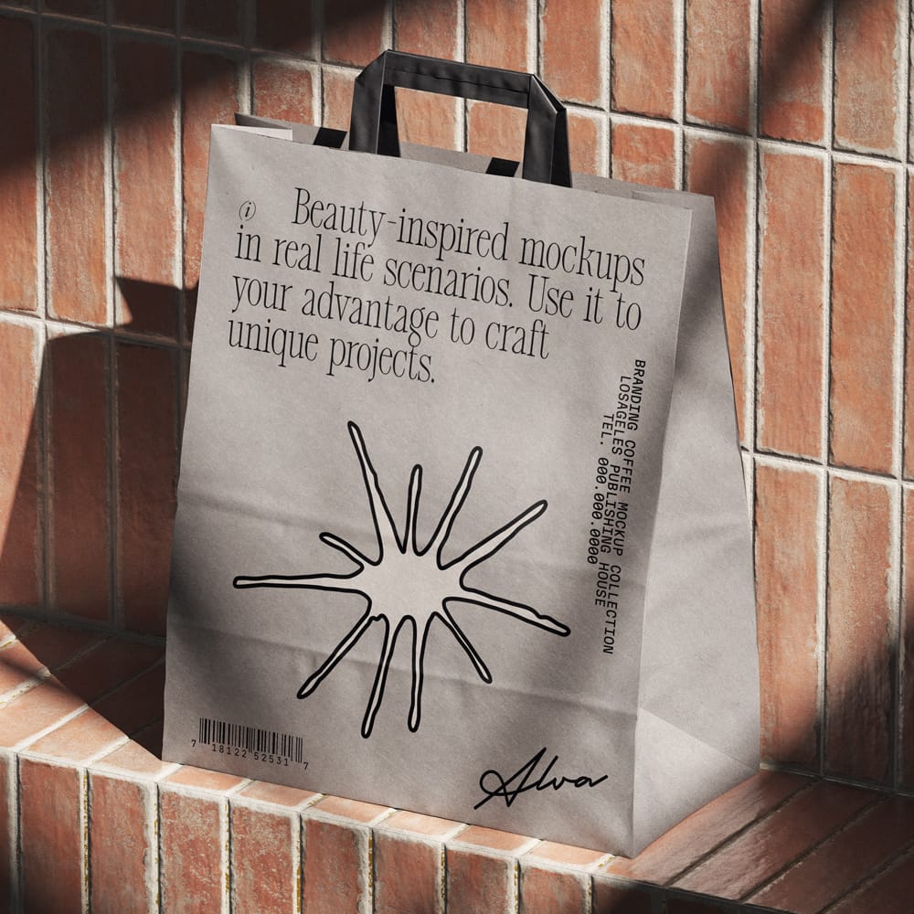 Free Shopping Paper Bag Mockup Shadow Overlay V1 Isometric PSD