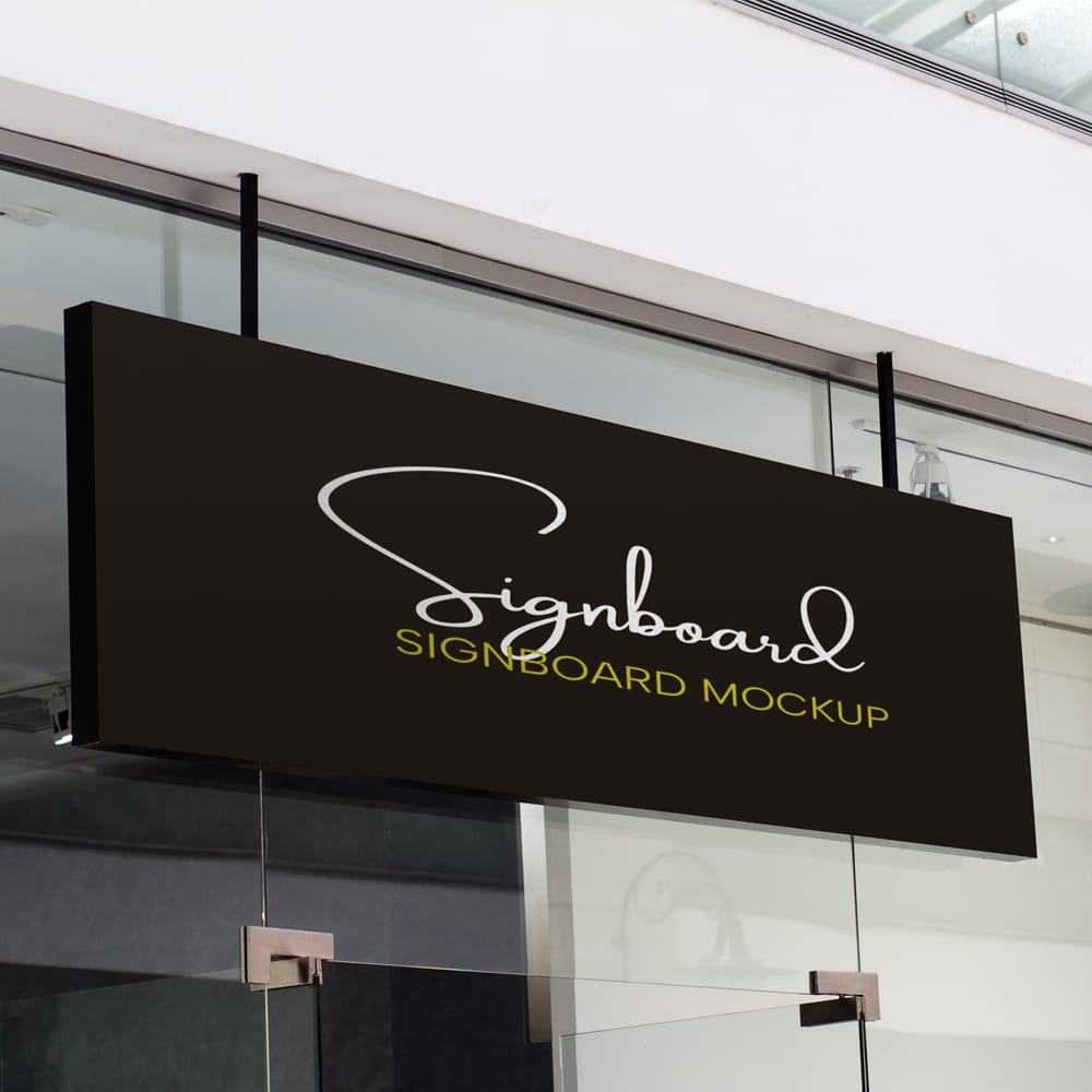 Free Signboard Mockup on Glass Wall PSD
