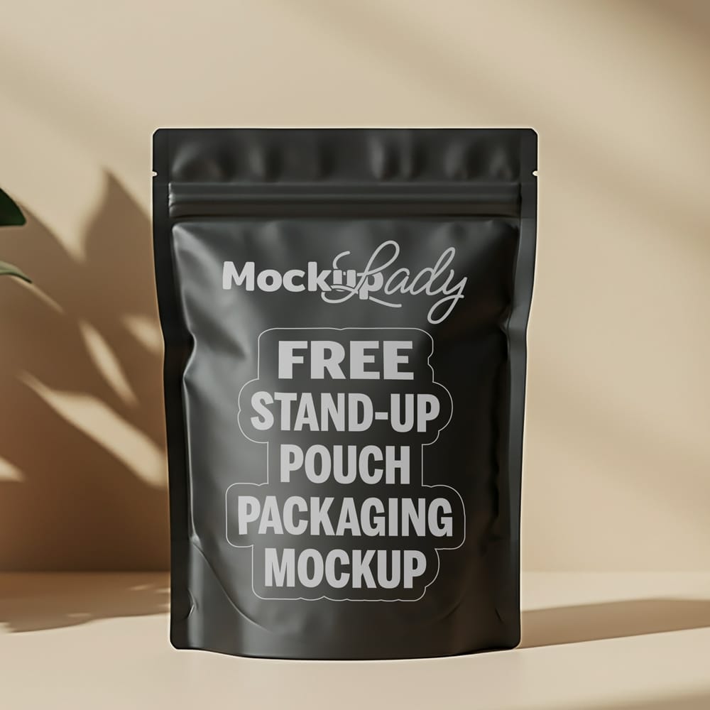 Free Stand-up Pouch Packaging Mockup in a Natural Setting PSD