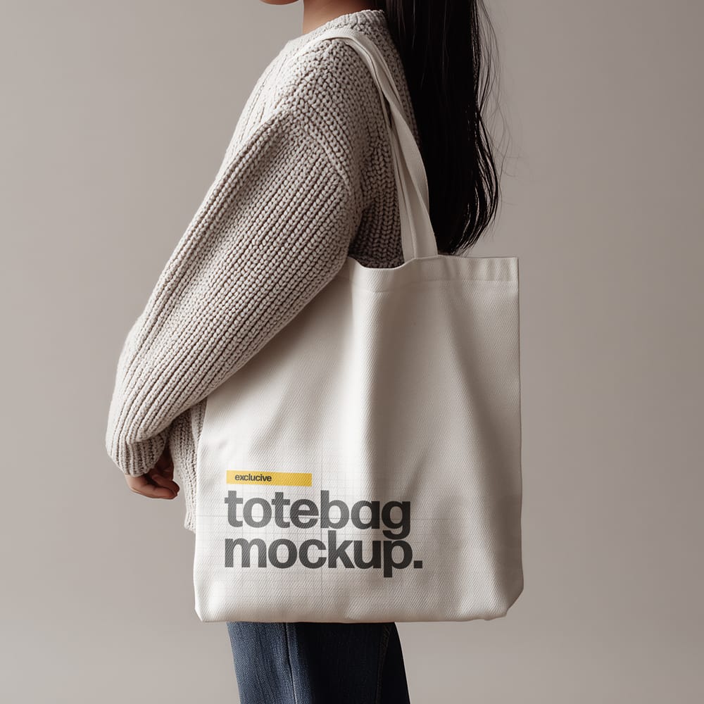 Free Tote Bag Mockup Holding By a Kid PSD