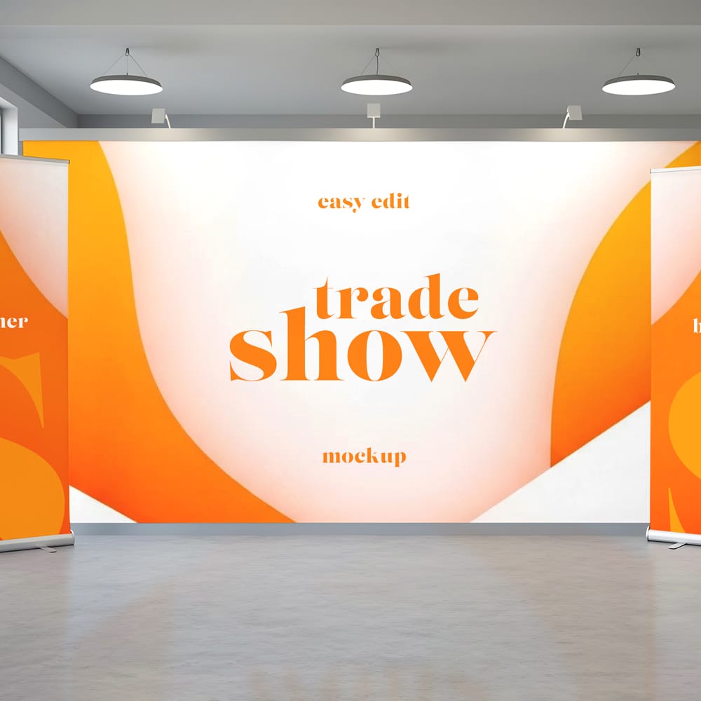 Free Trade Show Exhibition Booth Banner Mockup PSD