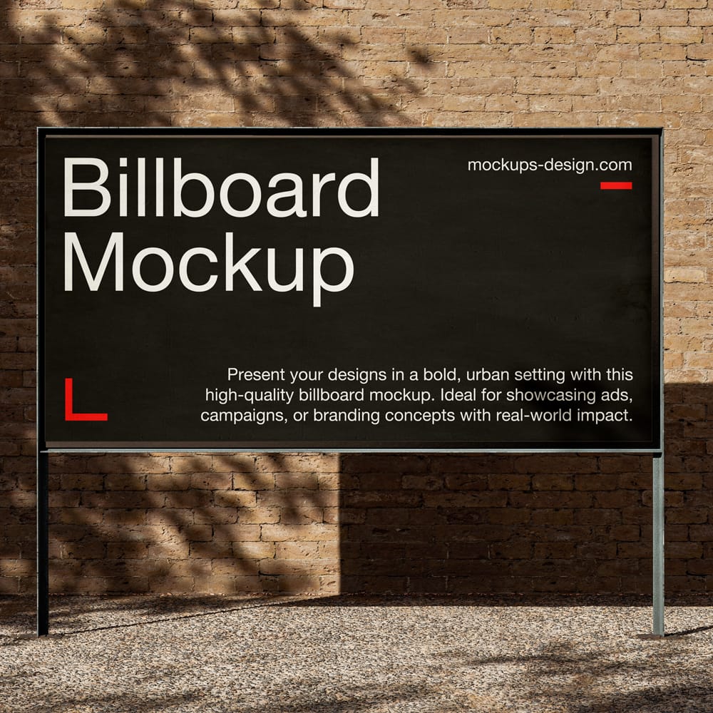 Free Urban Wall Billboard with Brick Background Mockup PSD