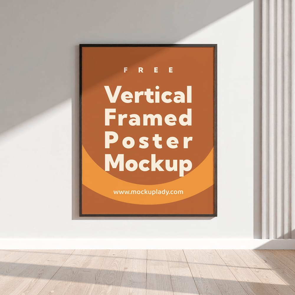 Free Vertical Framed Poster Mockup PSD