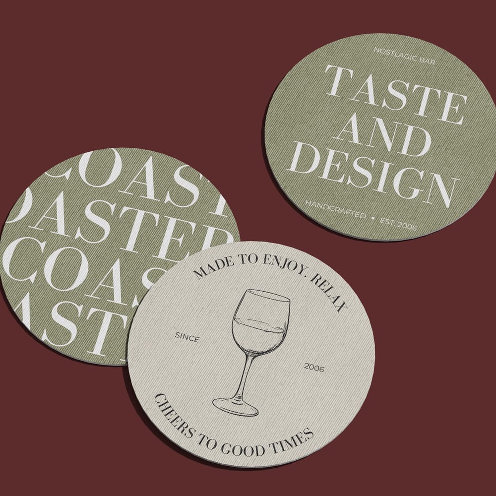 Free Vintage Style Round Coaster Mockup PSD