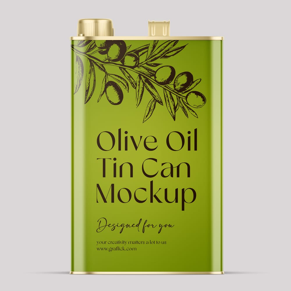 Free Virgin Olive Oil Can Mockup PSD