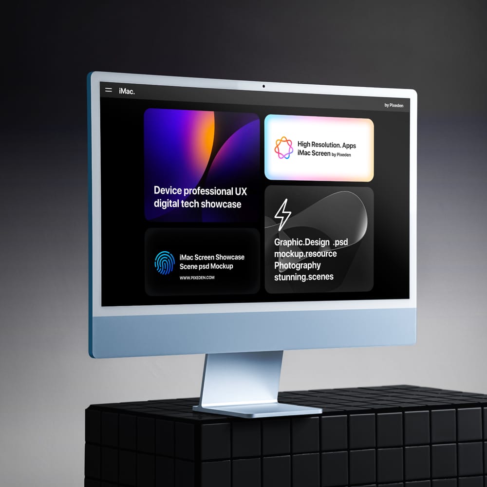 Free iMac Showcase Screen Scene Mockup PSD
