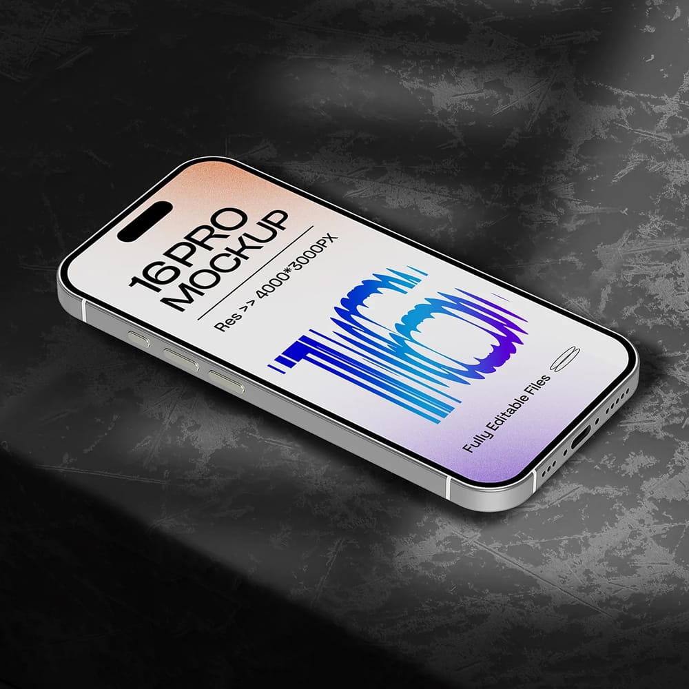 Free iPhone 16 Pro on Dark Background Mockup Set PSD