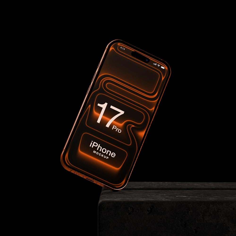 Free iPhone 17 Pro On Edge Mockup PSD