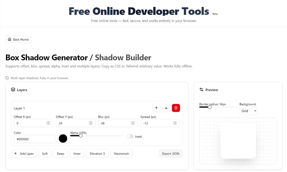 FreeOnlineTools Shadow Builder