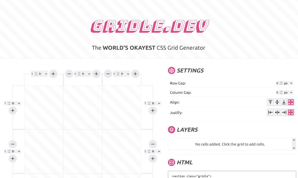 Gridle semantic HTML grid editor interface
