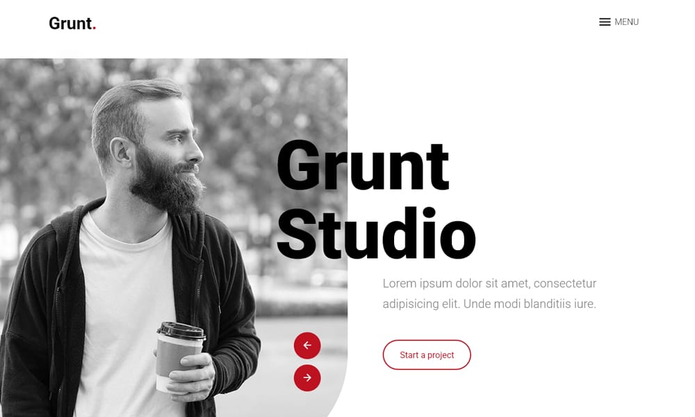 Screenshot of the Grunt Bootstrap 4 agency website template with its clean, portfolio-first grid.