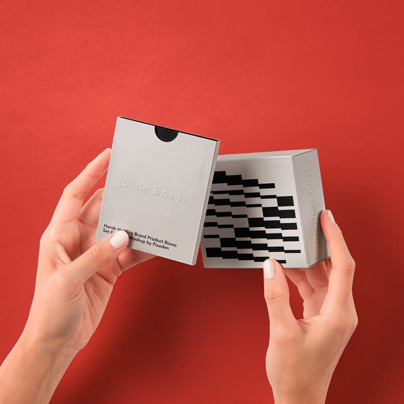 Hands Holding Brand Product Boxes Set Mockup PSD