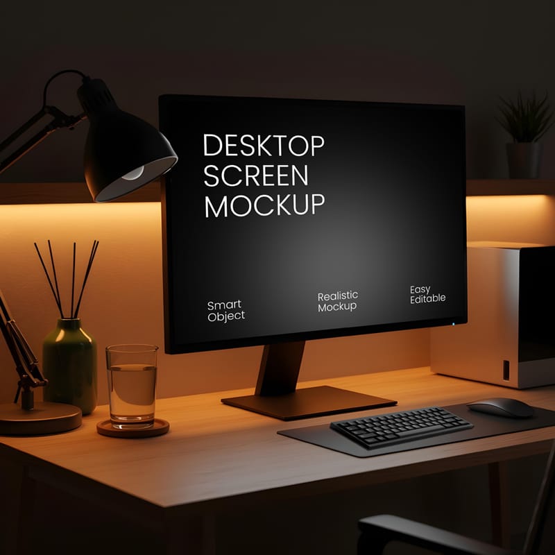 Home Office Desktop Screen Mockup Template PSD