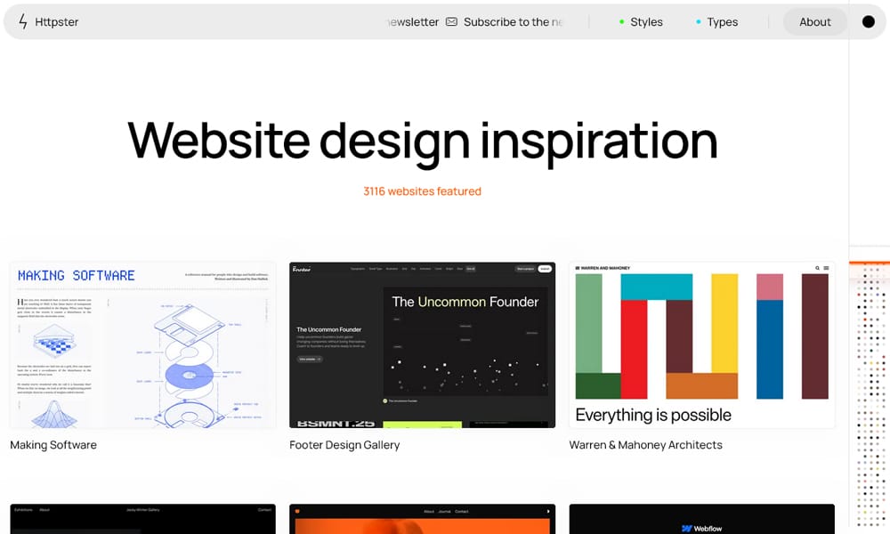 Frequently updated collection of diverse web design example showcases