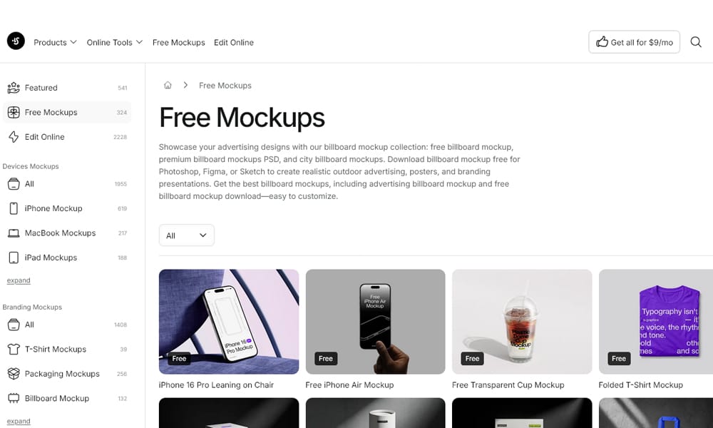 An example of a high-fidelity, free product mockup generator from LS Graphics.