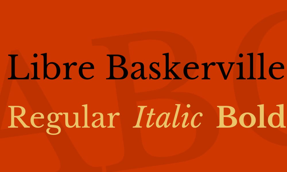 The font Libre Baskerville, a classic and elegant serif font.