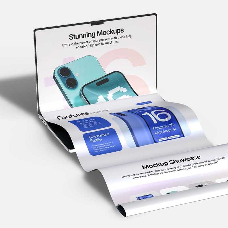 Long Scroll Macbook Extended Screen Mockup PSD