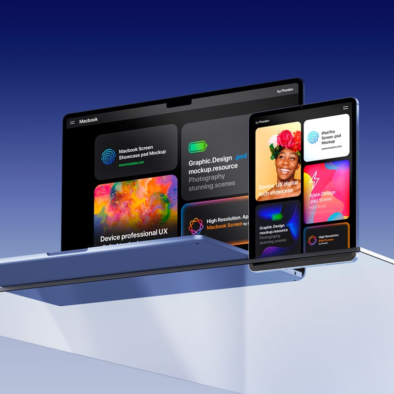 MacBook Air and iPad Pro Showcase Screens Mockup PSD