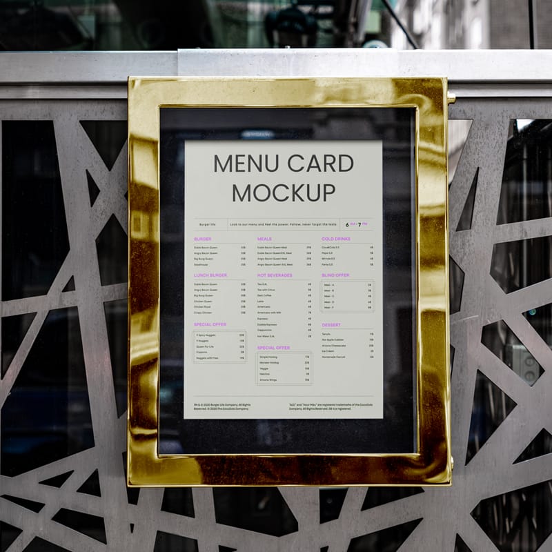 Menu Card on Metal Fence Mockup PSD