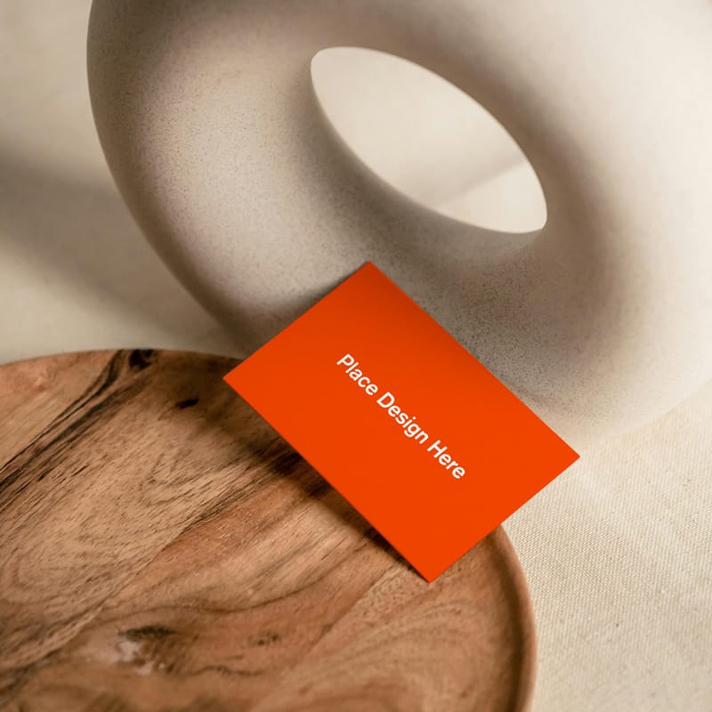 Modern Business Card Mockup on Wooden Plate PSD